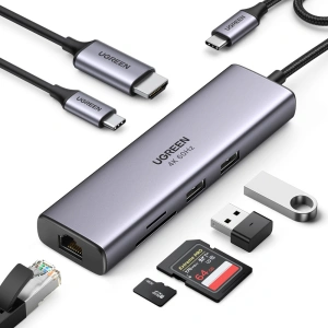 Hurtownia GSM - HUB UGREEN CM512 7v1 USB-C/2xUSB 3.2 Gen 1/HDMI 4K 60Hz/čtečka karet SD a TF/USB-C PD 100W/RJ45 1000Mbps (1Gbps) šedý - UGR1648 - {ean13} - Hurt