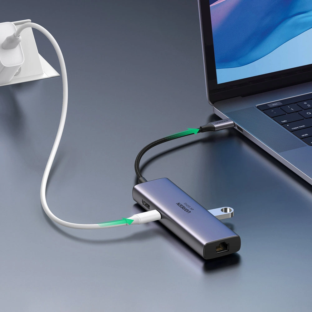 Wholesale UGREEN CM512 7in1 HUB USB-C/2xUSB 3.2 Gen 1/HDMI 4K 60Hz/SD, TF card reader/USB-C PD 100W/RJ45 1000Mbps (1Gbps) gray - UGR1648 - {ean13} - Hurt
