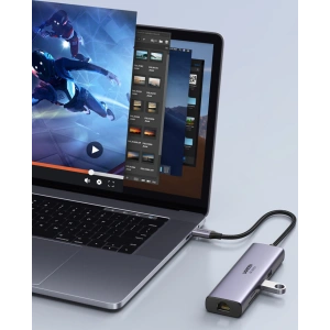 Hurtownia GSM - HUB UGREEN CM512 7w1 USB-C/2xUSB 3.2 Gen 1/HDMI 4K 60Hz/czytnik kart SD i TF/USB-C PD 100W/RJ45 1000Mbps (1Gbps) szary - UGR1648 - {ean13} - Hurt
