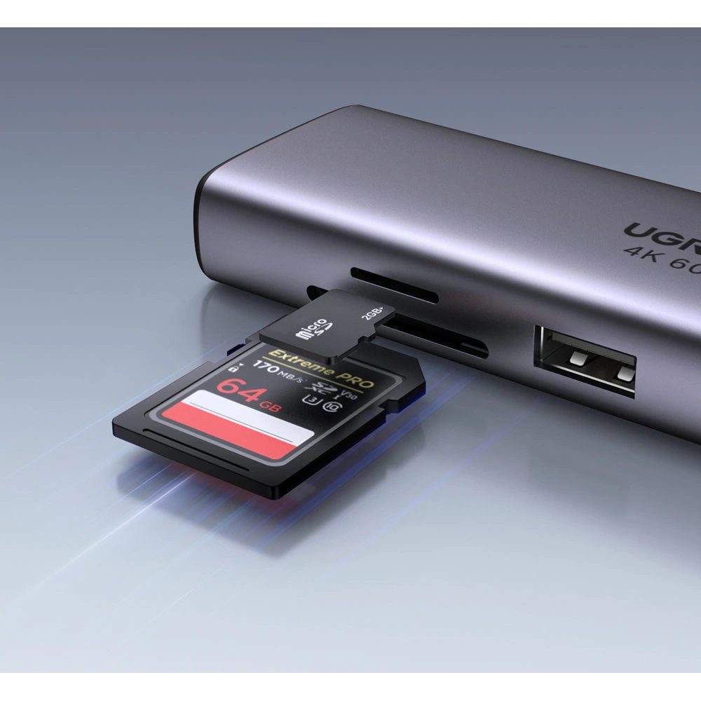 Wholesale UGREEN CM512 7in1 HUB USB-C/2xUSB 3.2 Gen 1/HDMI 4K 60Hz/SD, TF card reader/USB-C PD 100W/RJ45 1000Mbps (1Gbps) gray - UGR1648 - {ean13} - Hurt