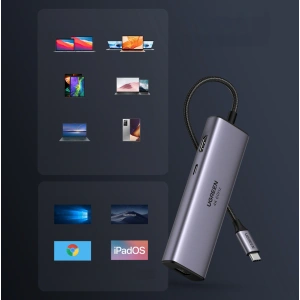 Hurtownia GSM - HUB UGREEN CM512 7w1 USB-C/2xUSB 3.2 Gen 1/HDMI 4K 60Hz/SD és TF kártyaolvasó/USB-C PD 100W/RJ45 1000Mbps (1Gbps) szürke - UGR1648 - {ean13} - Hurt