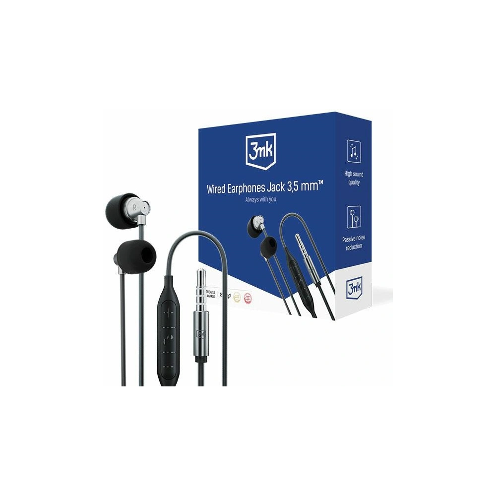 Hurtownia GSM - Sluchátka 3MK drátová sluchátka mini jack 3,5mm černá/black - 3MK5007 - {ean13} - Hurt