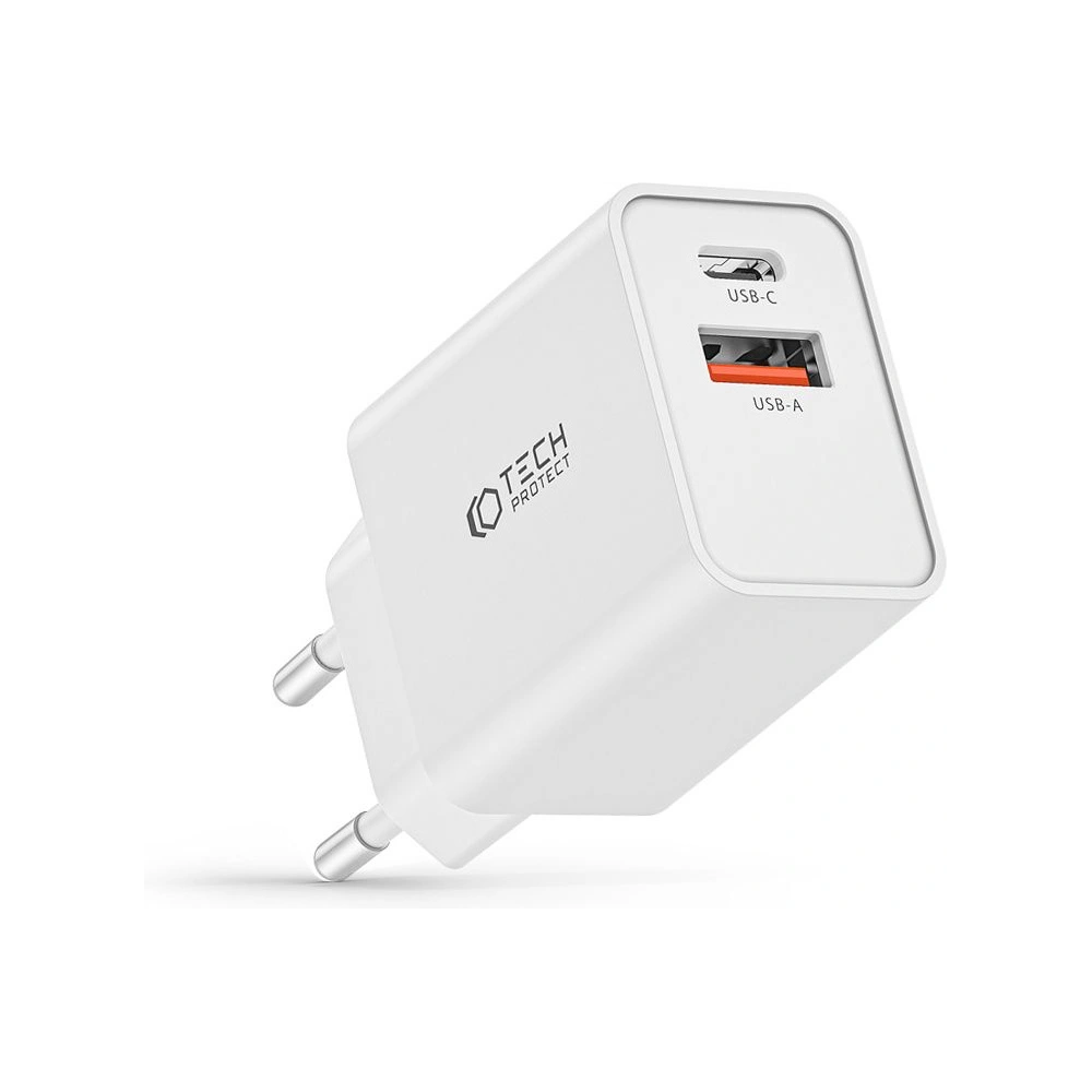 Hurtownia GSM - Încărcător de rețea Tech-Protect NC30W Încărcător de rețea cu 2 porturi PD 30W QC 3.0 Alb - THP2088 - {ean13} - Hurt