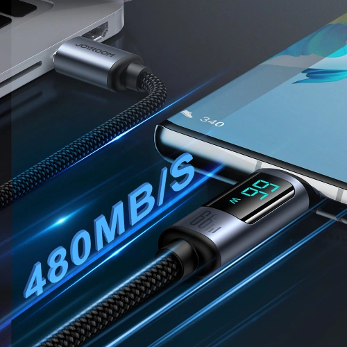 Kabel Joyroom S-AC066A16 USB-C/USB-A 66W 1.2m LED display czarny