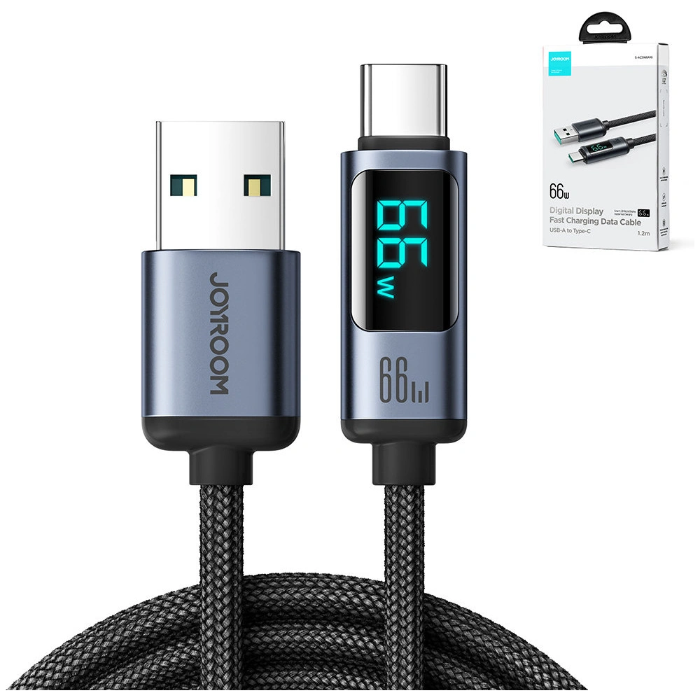Hurtownia GSM - Cablul Joyroom S-AC066A16 USB-C/USB-A 66W 1.2m cu display LED negru - JYR752 - {ean13} - Hurt