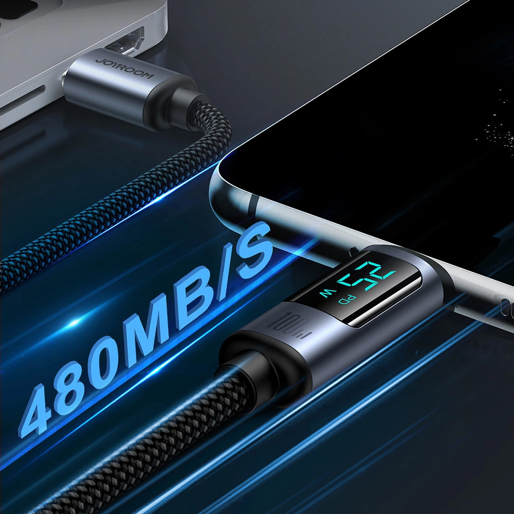 Hurtownia GSM - Kábel Joyroom S-CC100A16 USB-C/USB-C 100W 1.2m LED kijelző fekete - JYR753 - {ean13} - Hurt
