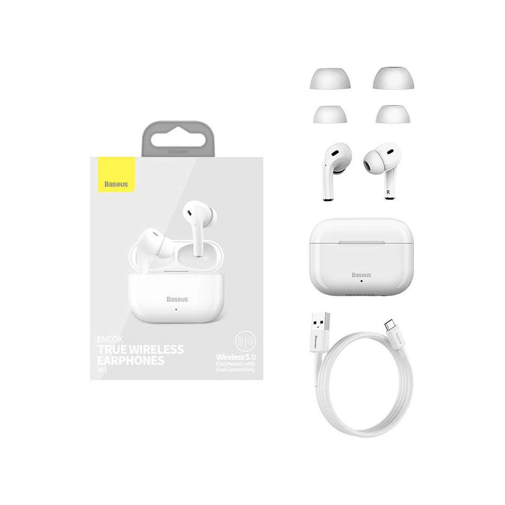 Wholesale Baseus Encok W3 TWS Earphones Bluetooth 5.0 (white) - BSU4390 - {ean13} - Hurt
