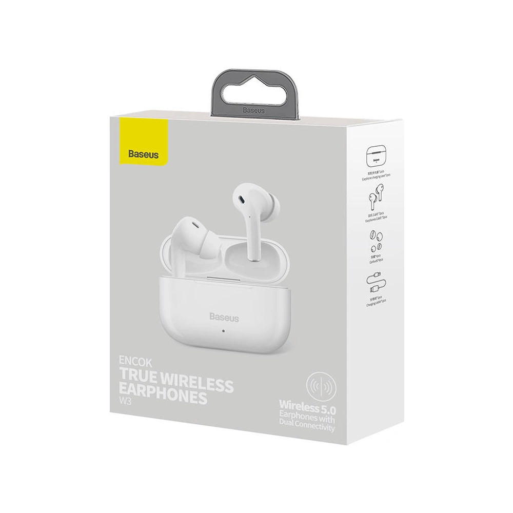 Wholesale Baseus Encok W3 TWS Earphones Bluetooth 5.0 (white) - BSU4390 - {ean13} - Hurt