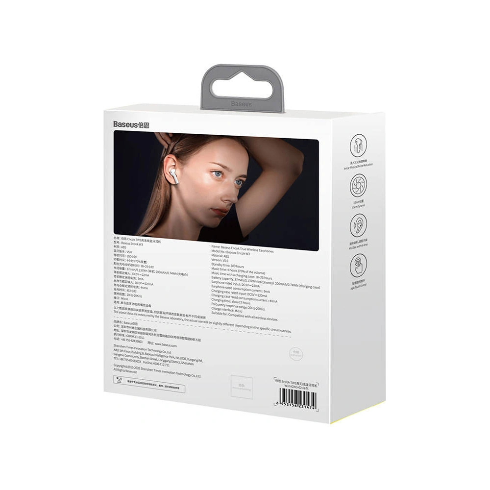 Wholesale Baseus Encok W3 TWS Earphones Bluetooth 5.0 (white) - BSU4390 - {ean13} - Hurt