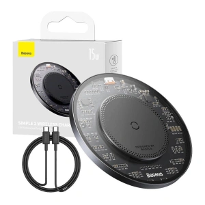 Wholesale Baseus Simple 2 Wireless Charger 15W + USB-C/USB-C Cable (black) - BSU4391 - {ean13} - Hurt