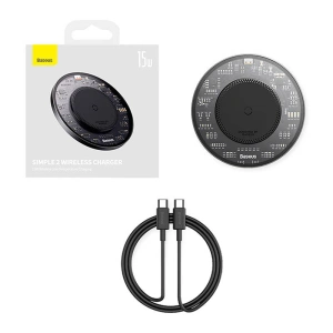 Hurtownia GSM - Vezeték nélküli töltő Baseus Simple 2 15W + USB-C/USB-C kábel (fekete) - BSU4391 - {ean13} - Hurt