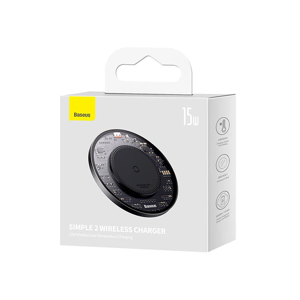 Hurtownia GSM - Vezeték nélküli töltő Baseus Simple 2 15W + USB-C/USB-C kábel (fekete) - BSU4391 - {ean13} - Hurt