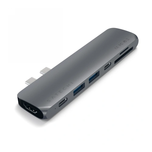 Adapter HUB Satechi Pro Hub Adapter z podwójnym USB-C do MacBook (2x USB-C, 2x USB-A, 4K HDMI, czytnik kart micro/SD) (space gray)