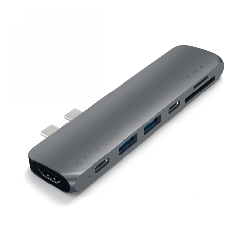 Satechi Distributor - 879961006891 - STH65 - Satechi Pro Hub Adapter Dual USB-C to MacBook (2x USB-C, 2x USB-A, 4K HDMI, micro/SD card reader) (space gray) - B2B homescreen