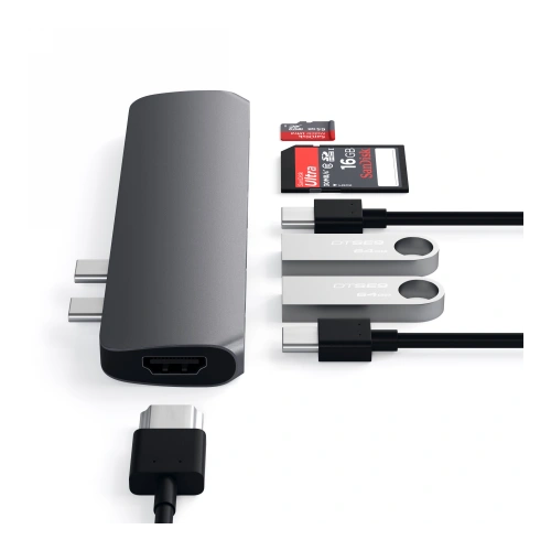 Adapter HUB Satechi Pro Hub Adapter z podwójnym USB-C do MacBook (2x USB-C, 2x USB-A, 4K HDMI, czytnik kart micro/SD) (space gray)
