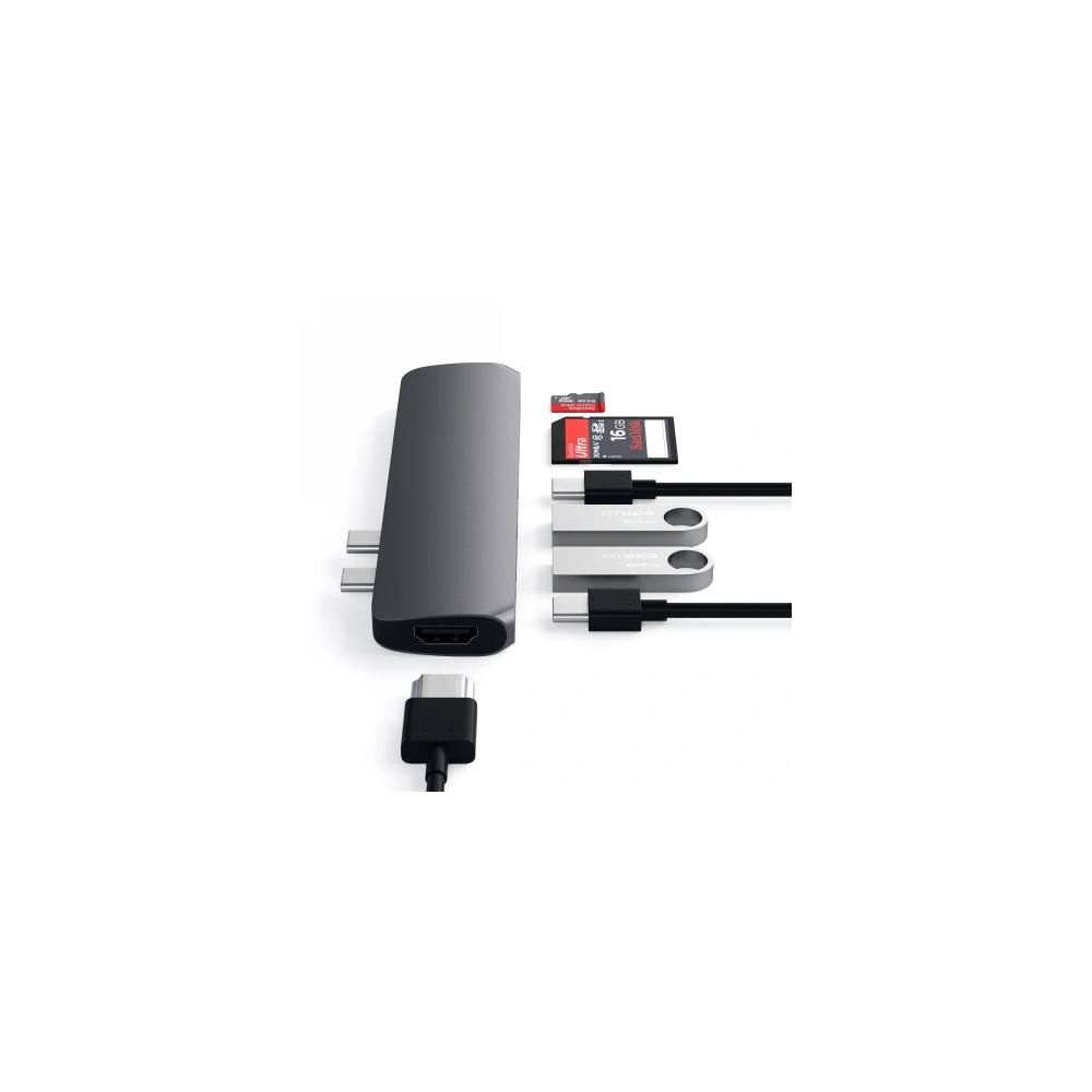 Hurtownia GSM - Adapter HUB Satechi Pro Hub Adapter mit dualem USB-C für MacBook (2x USB-C, 2x USB-A, 4K HDMI, micro/SD-Kartenleser) (space gray) - STH65 - {ean13} - Hurt