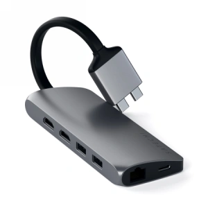Hurtownia GSM - Adapter HUB Satechi USB-C Dual Multimedia Adapter do MacBook z podwójnym USB-C (USB-C PD 60W, 2x USB-A, 2x HDMI 4K - STH69 - {ean13} - Hurt
