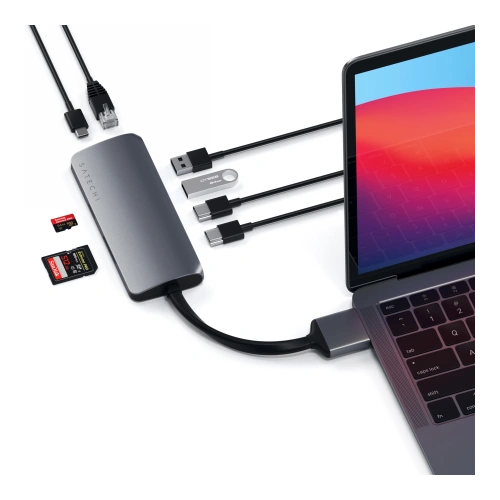 Adapter HUB Satechi USB-C Dual Multimedia Adapter do MacBook z podwójnym USB-C (USB-C PD 60W, 2x USB-A, 2x HDMI 4K