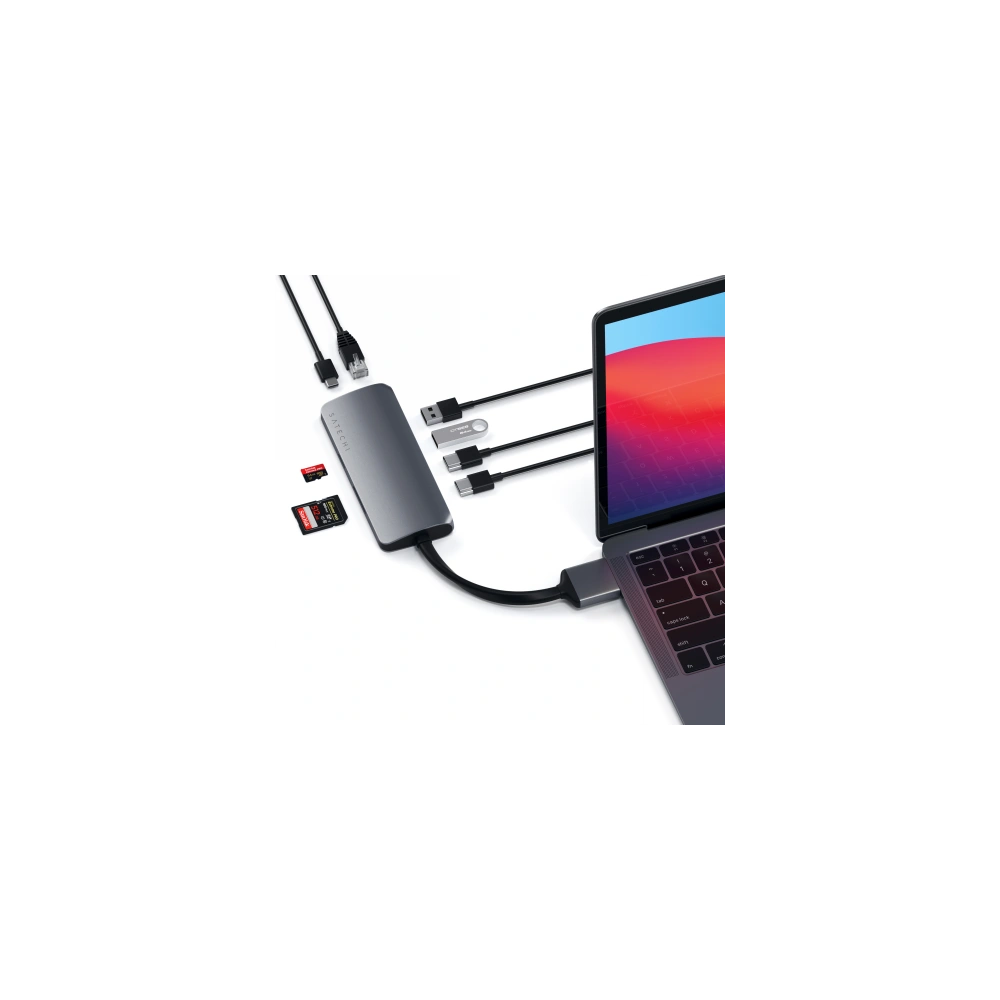 Hurtownia GSM - Adaptor HUB Satechi USB-C Dual Multimedia Adapter pentru MacBook cu USB-C dublu (USB-C PD 60W, 2x USB-A, 2x HDMI 4K) - STH69 - {ean13} - Hurt