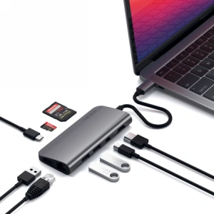 Hurtownia GSM - Adapter HUB Satechi USB-C multimédia adapter USB-C PD, 3x USB-A, HDMI 4K, micro/SD kártyaolvasó - STH70 - {ean13} - Hurt