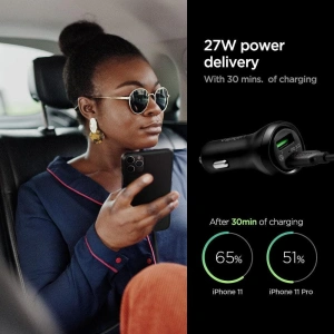 Hurtownia GSM - Autós töltő Spigen SteadiBoost F31QC 2-portos autós töltő PD 27W QC 3.0 Fekete - SPN2893 - {ean13} - Hurt