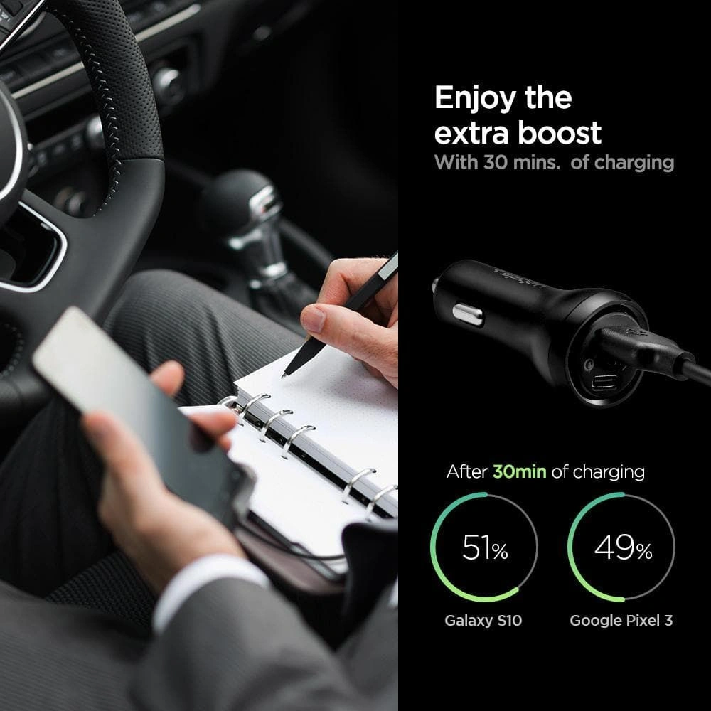Hurtownia GSM - Autós töltő Spigen SteadiBoost F31QC 2-portos autós töltő PD 27W QC 3.0 Fekete - SPN2893 - {ean13} - Hurt