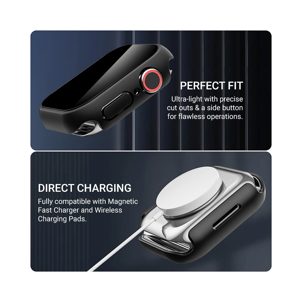 Hurtownia GSM - Tok + üveg Crong Hybrid Óratok Apple Watch 4/5/6/7/8/9/SE 44/45mm (Fekete) - CRG619 - {ean13} - Hurt