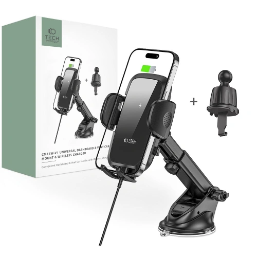 Uchwyt samochodowy z ładowarką bezprzewodową Tech-Protect CM15W-V1 Car Mount Wireless Charger 15W Black