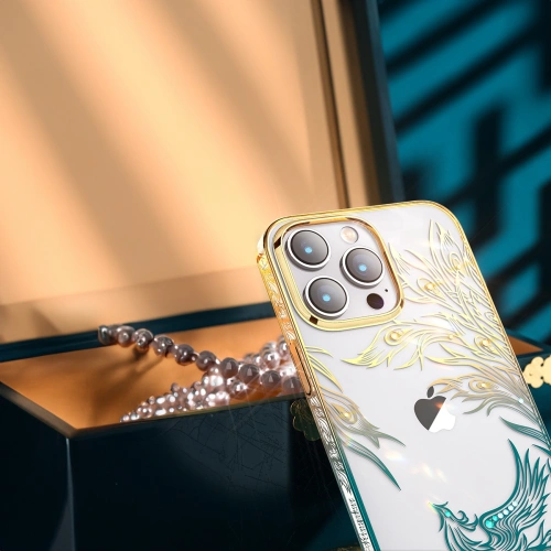 Etui Kingxbar Phoenix Swarovski Apple iPhone 14 złoto-niebieskie
