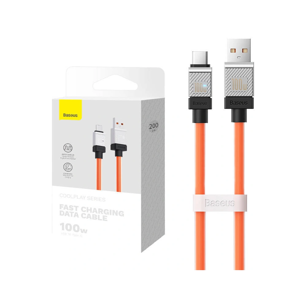 Hurtownia GSM - Kábel Baseus CoolPlay USB-A/USB-C 100W 2m (narancssárga) - BSU4406 - {ean13} - Hurt