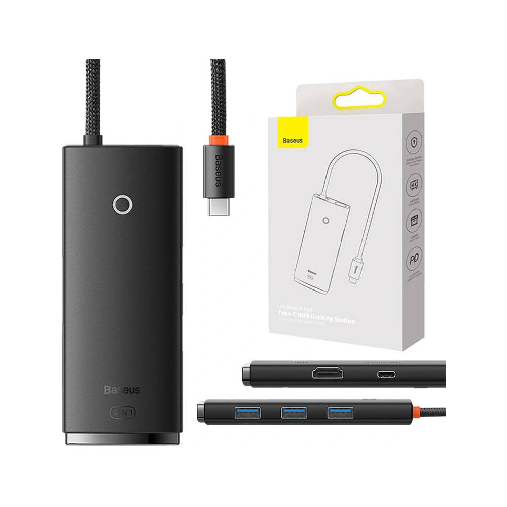 Hurtownia GSM - Adapter HUB Baseus 5-port USB-C/HDMI - 3x USB-A 3.0 - USb-C PD (negru) - BSU4440 - {ean13} - Hurt