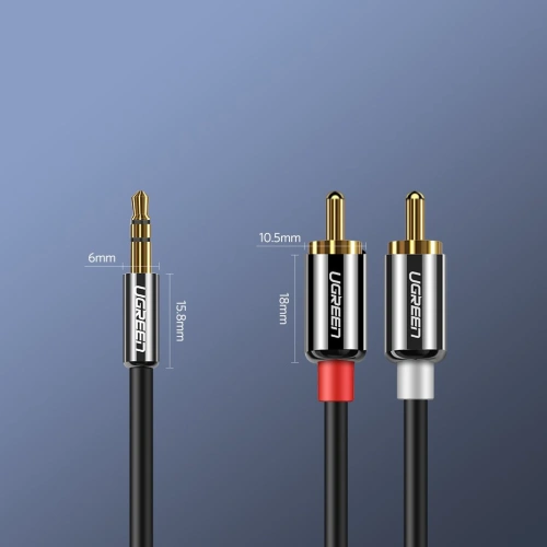 Kabel audio UGREEN 3,5mm mini jack/2RCA 3m czarny