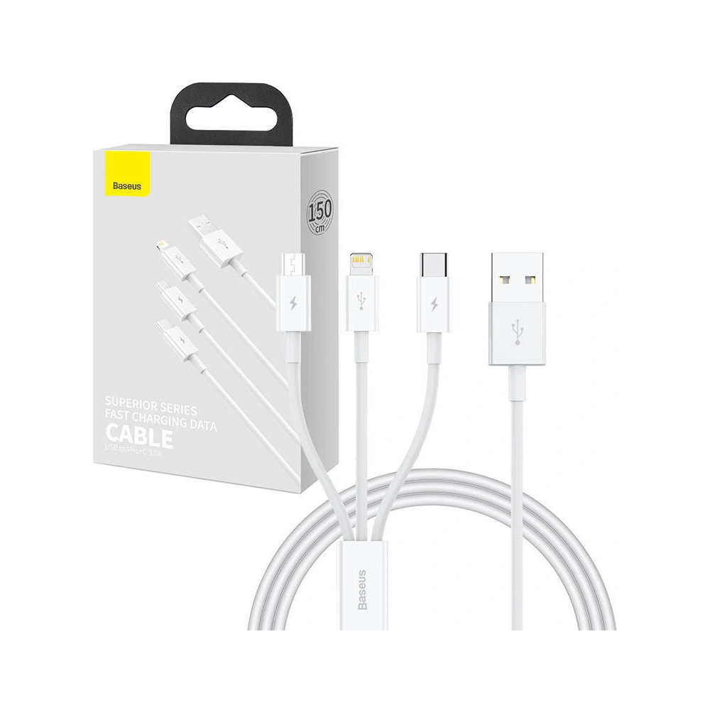 Hurtownia GSM - Kabel Baseus Superior Data USB-A/microUSB - Lightning - USB-C 3.5A 1m (Bílý) - BSU4442 - {ean13} - Hurt