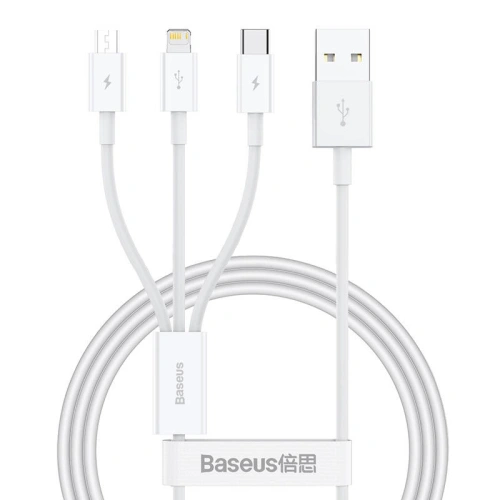 Kabel Baseus Superior Data USB-A/microUSB - Lightning - USB-C 3.5A 1m (White)