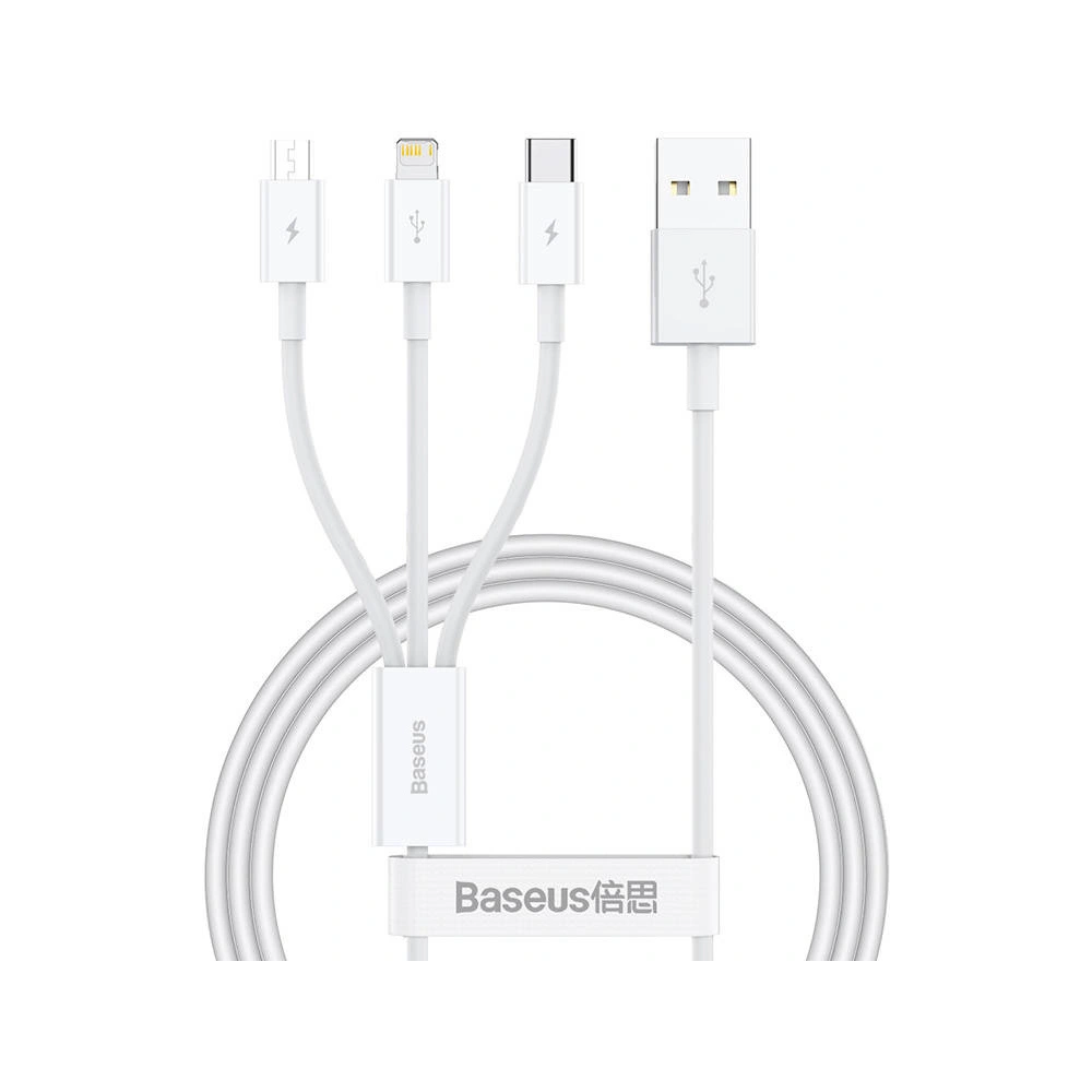 Hurtownia GSM - Kabel Baseus Superior Data USB-A/microUSB - Lightning - USB-C 3.5A 1m (Bílý) - BSU4442 - {ean13} - Hurt