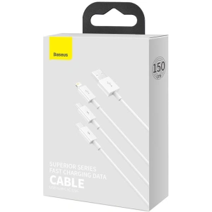 Hurtownia GSM - Kábel Baseus Superior Data USB-A/microUSB - Lightning - USB-C 3.5A 1m (Fehér) - BSU4442 - {ean13} - Hurt