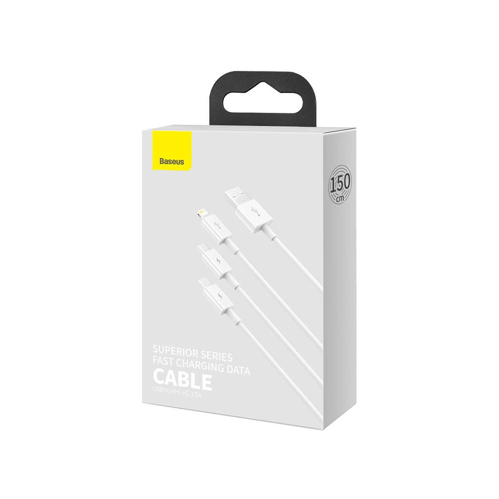 Hurtownia GSM - Kabel Baseus Superior Data USB-A/microUSB - Lightning - USB-C 3.5A 1m (Bílý) - BSU4442 - {ean13} - Hurt