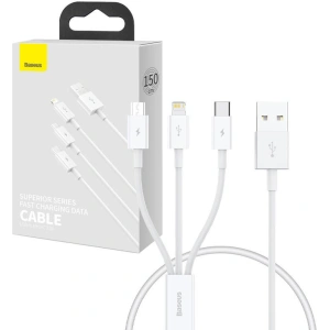 Hurtownia GSM - Kabel Baseus Superior Data USB-A/microUSB - Lightning - USB-C 3.5A 0.5m (Weiß) - BSU4443 - {ean13} - Hurt
