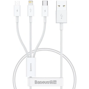 Hurtownia GSM - Kábel Baseus Superior Data USB-A/microUSB - Lightning - USB-C 3.5A 0.5m (Fehér) - BSU4443 - {ean13} - Hurt