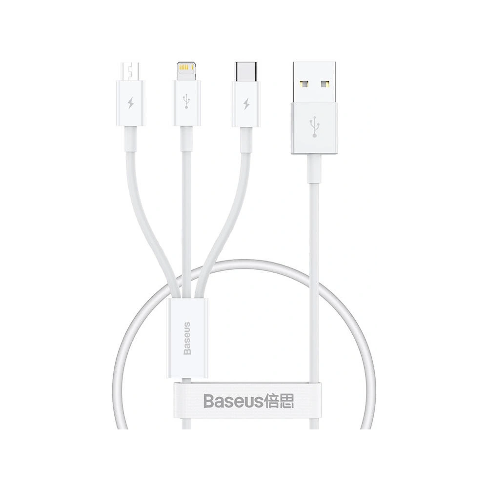 Hurtownia GSM - Kabel Baseus Superior Data USB-A/microUSB - Lightning - USB-C 3.5A 0.5m (Bílá) - BSU4443 - {ean13} - Hurt