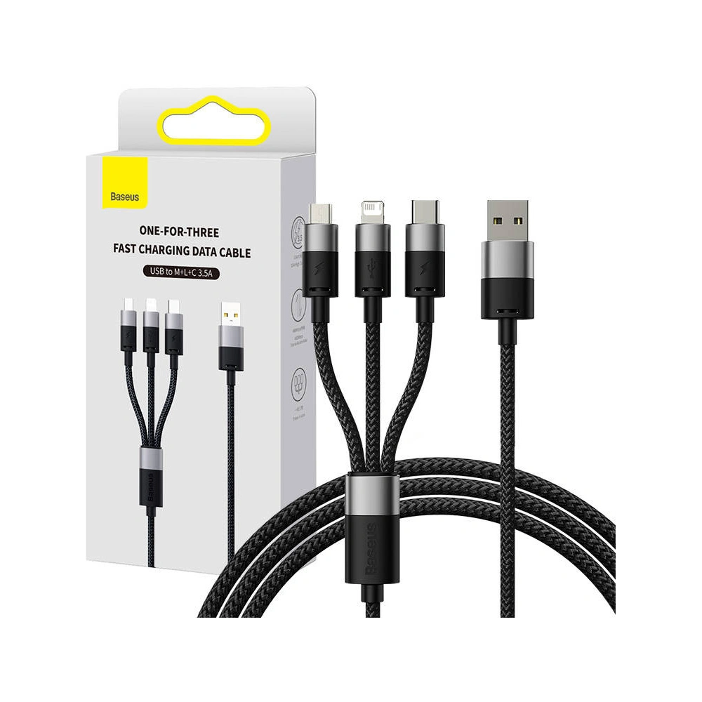 Hurtownia GSM - Kábel Baseus StarSpeed USB-A/microUSB - Lightning - USB-C 3.5A 0.6m (fekete) - BSU4444 - {ean13} - Hurt