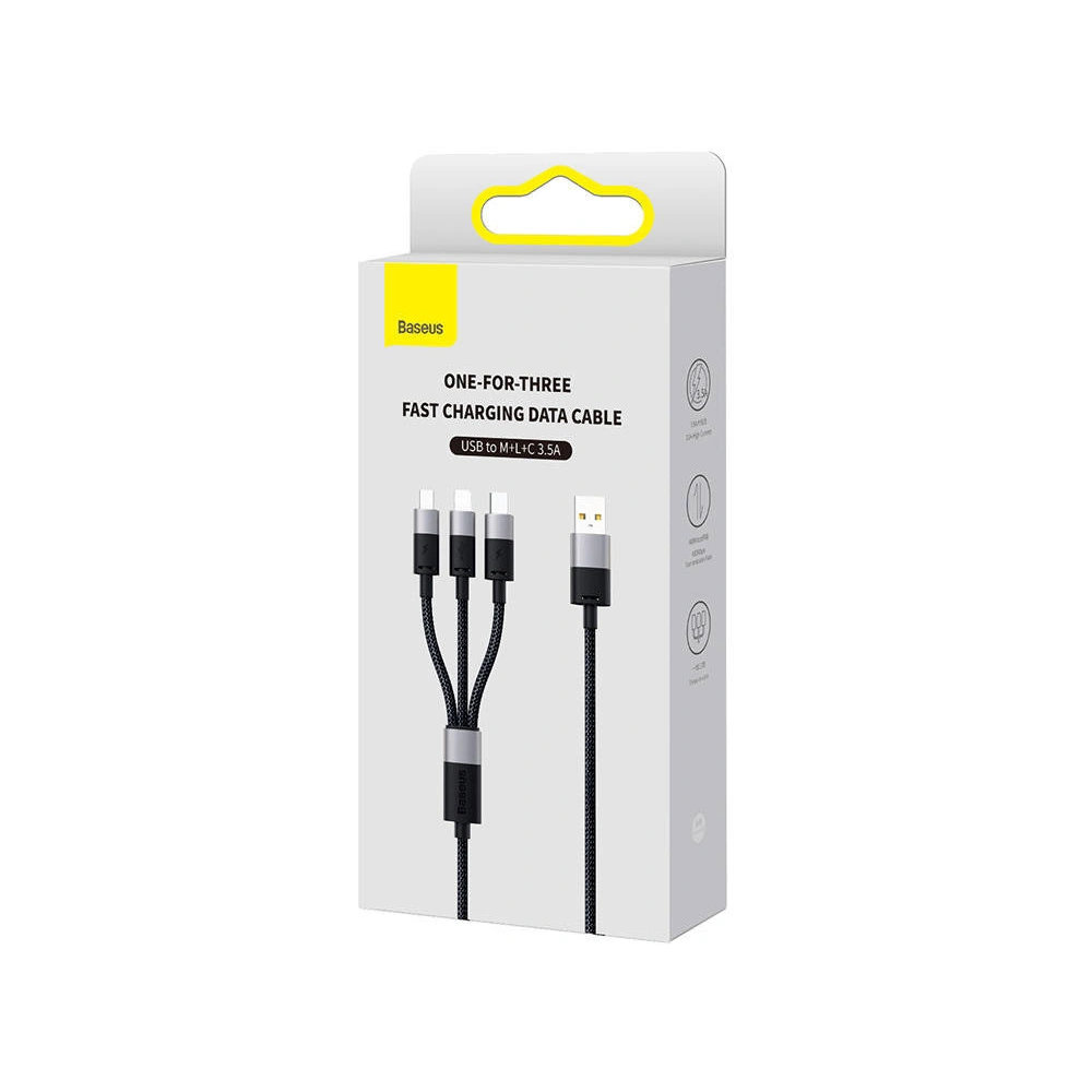 Hurtownia GSM - Cablul Baseus StarSpeed USB-A/microUSB - Lightning - USB-C 3.5A 0.6m (negru) - BSU4444 - {ean13} - Hurt