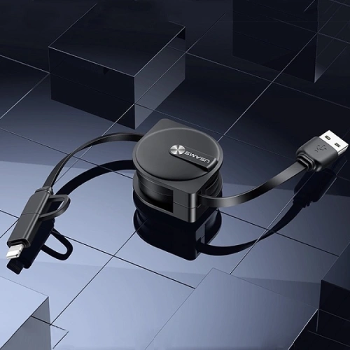 Kabel zwijany USAMS U1 US-SJ192 2w1 USB-A/Lightning/microUSB 1m czarny/black