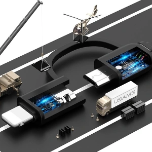 Hurtownia GSM - Kabel zwijbar USAMS U1 US-SJ192 2w1 USB-A/Lightning/microUSB 1m schwarz/black - USA983 - {ean13} - Hurt