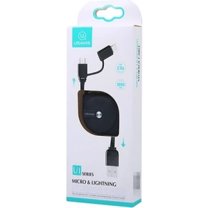 Wholesale USAMS U1 US-SJ192 2in1 USB-A/Lightning/microUSB Cable 1m black - USA983 - {ean13} - Hurt