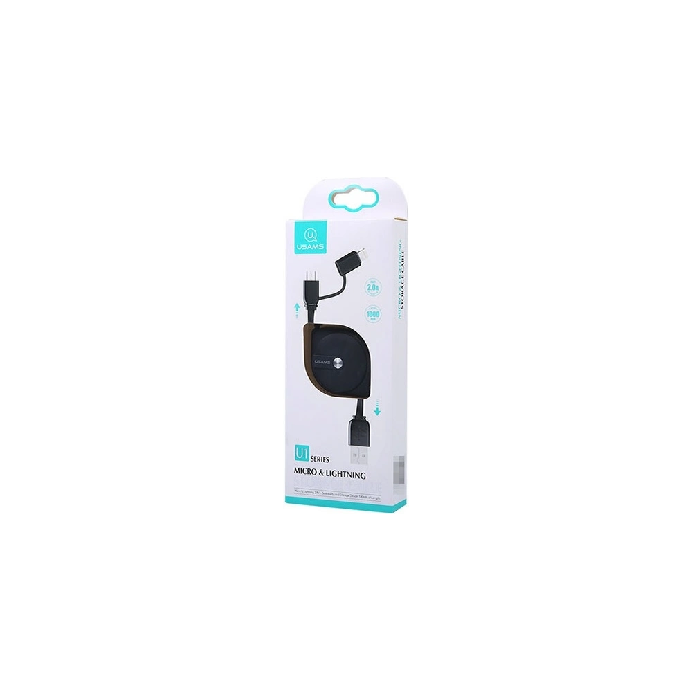 Hurtownia GSM - Kabel zwijbar USAMS U1 US-SJ192 2w1 USB-A/Lightning/microUSB 1m schwarz/black - USA983 - {ean13} - Hurt