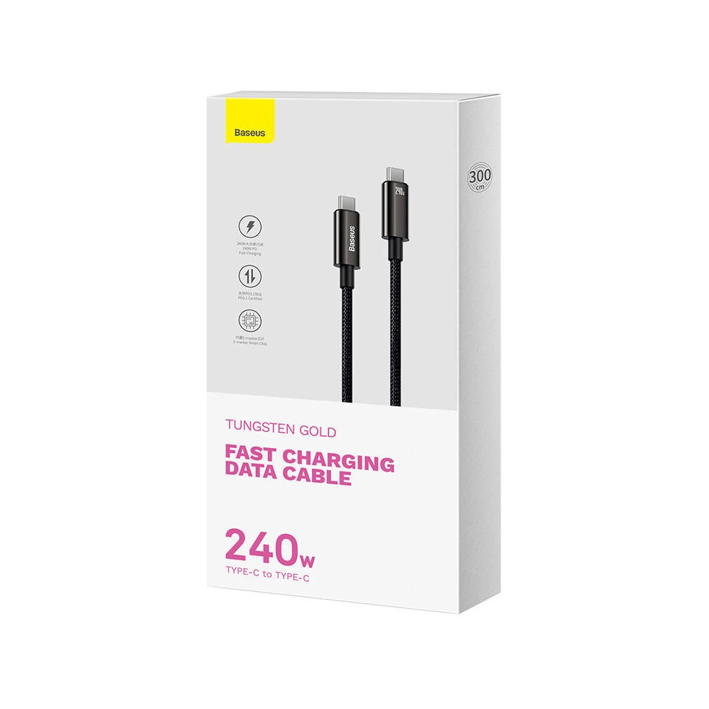 Hurtownia GSM - Kabel Baseus Tungsten Gold USB-C/USB-C 240W 3m (schwarz) - BSU4465 - {ean13} - Hurt