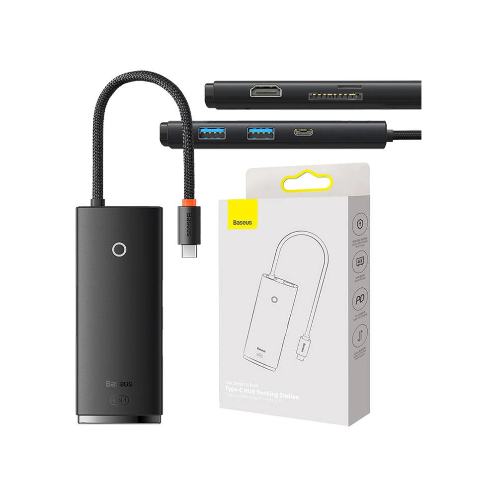 Hurtownia GSM - Adapter HUB Baseus OS Lite 6-Port USB-C/HDMI - USB3.0x2 - PD - SD/TF (negru) - BSU4473 - {ean13} - Hurt