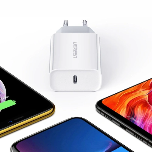 Ładowarka sieciowa UGREEN 60450 USB-C Power Delivery 3.0 Quick Charge 4.0+ 20W 3A biały