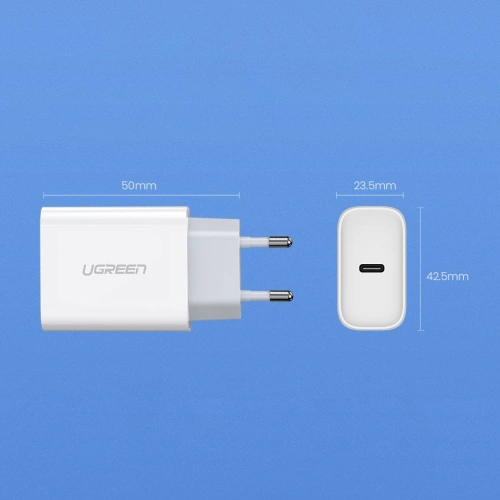 Ładowarka sieciowa UGREEN 60450 USB-C Power Delivery 3.0 Quick Charge 4.0+ 20W 3A biały